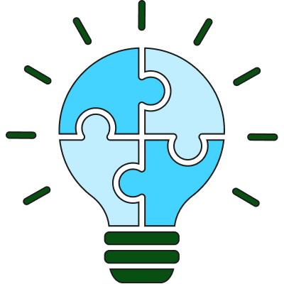 light bulb icon with puzzle pieces in the middle